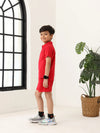 Spunkies Boys Red Solid Collared Short Sleeves Polo T-Shirt and Shorts Set