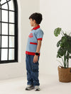Spunkies Boys Blue Cotton Zip Shirt with Graphic Design