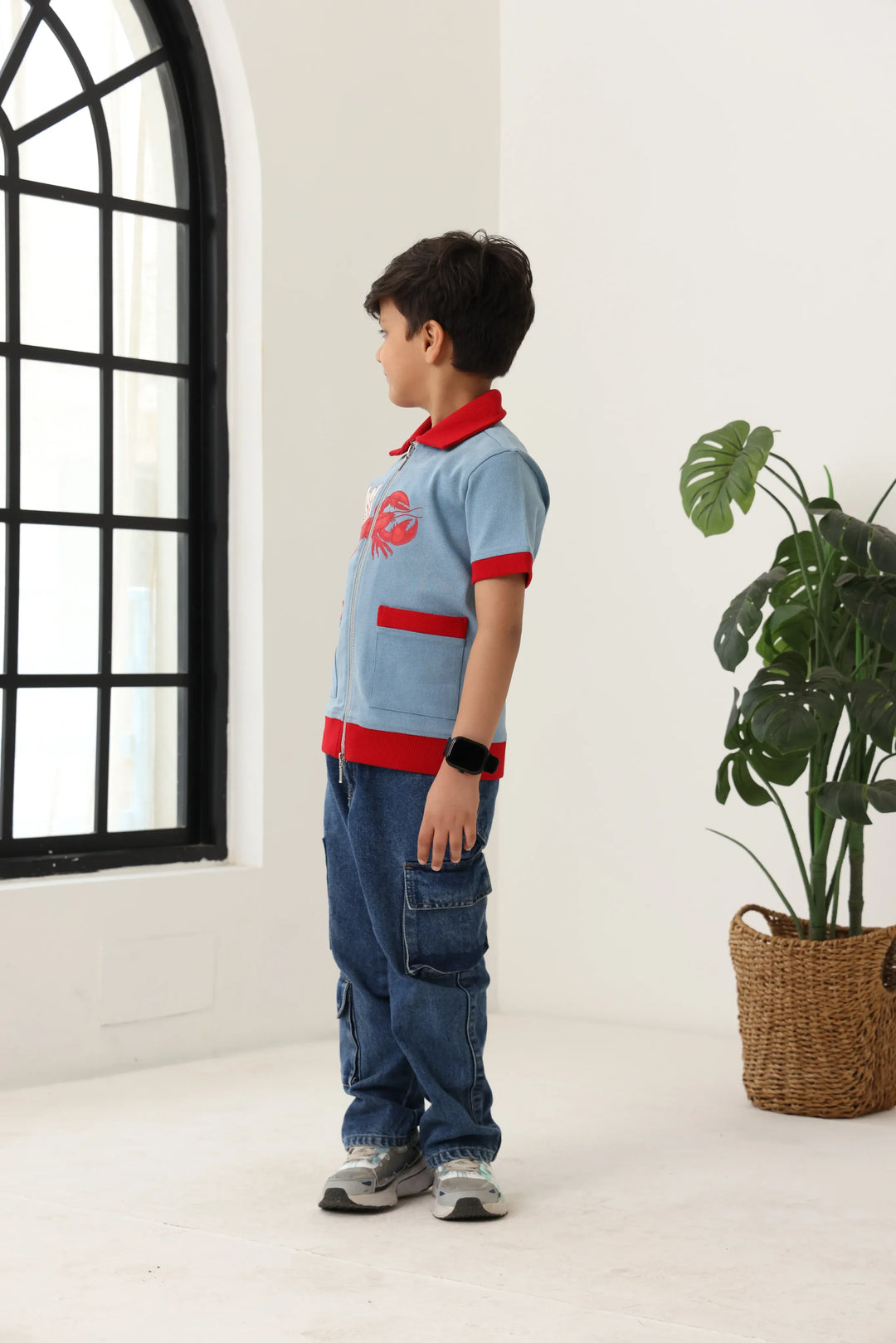 Spunkies Boys Blue Cotton Zip Shirt with Graphic Design