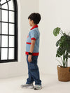 Spunkies Boys Blue Cotton Zip Shirt with Graphic Design