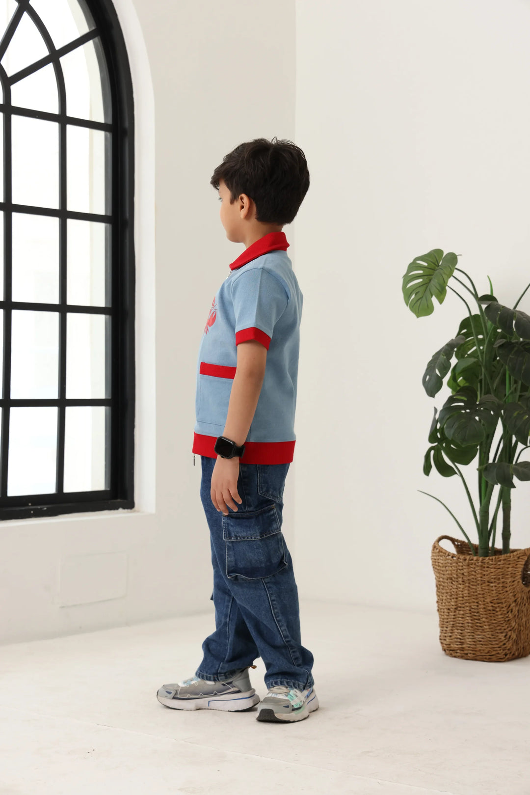 Spunkies Boys Blue Cotton Zip Shirt with Graphic Design