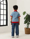 Spunkies Boys Blue Cotton Zip Shirt with Graphic Design