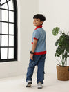 Spunkies Boys Blue Cotton Zip Shirt with Graphic Design
