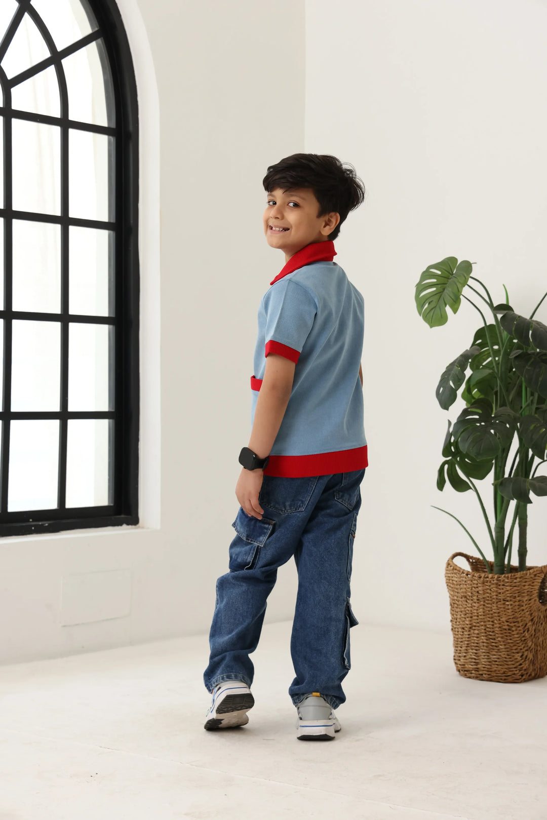 Spunkies Boys Blue Cotton Zip Shirt with Graphic Design