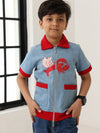Spunkies Boys Blue Cotton Zip Shirt with Graphic Design
