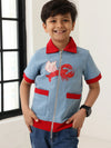 Spunkies Boys Blue Cotton Zip Shirt with Graphic Design
