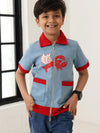 Spunkies Boys Blue Cotton Zip Shirt with Graphic Design