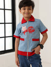 Spunkies Boys Blue Cotton Zip Shirt with Graphic Design