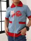 Spunkies Boys Blue Cotton Zip Shirt with Graphic Design