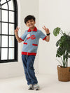 Spunkies Boys Blue Cotton Zip Shirt with Graphic Design