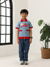 Spunkies Boys Blue Cotton Zip Shirt with Graphic Design