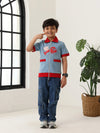 Spunkies Boys Blue Cotton Zip Shirt with Graphic Design