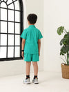 Boys Green Cotton Jacquard  Polo T-shirt and Shorts Set