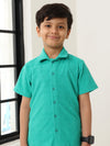 Boys Green Cotton Jacquard  Polo T-shirt and Shorts Set