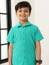 Boys Green Cotton Jacquard  Polo T-shirt and Shorts Set