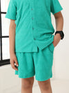 Boys Green Cotton Jacquard  Polo T-shirt and Shorts Set