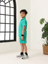Boys Green Cotton Jacquard  Polo T-shirt and Shorts Set