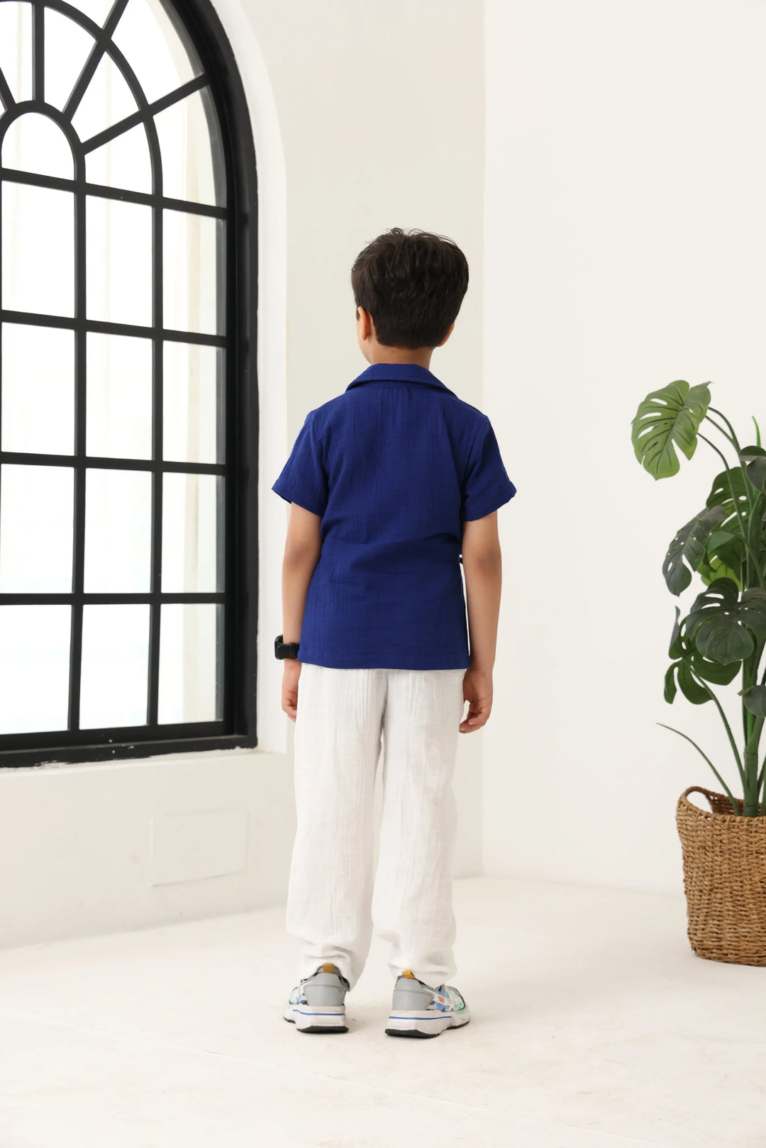 Spunkies Boys Textured Resort Collar Short Sleeves Wrap Shirt and Trousers Set