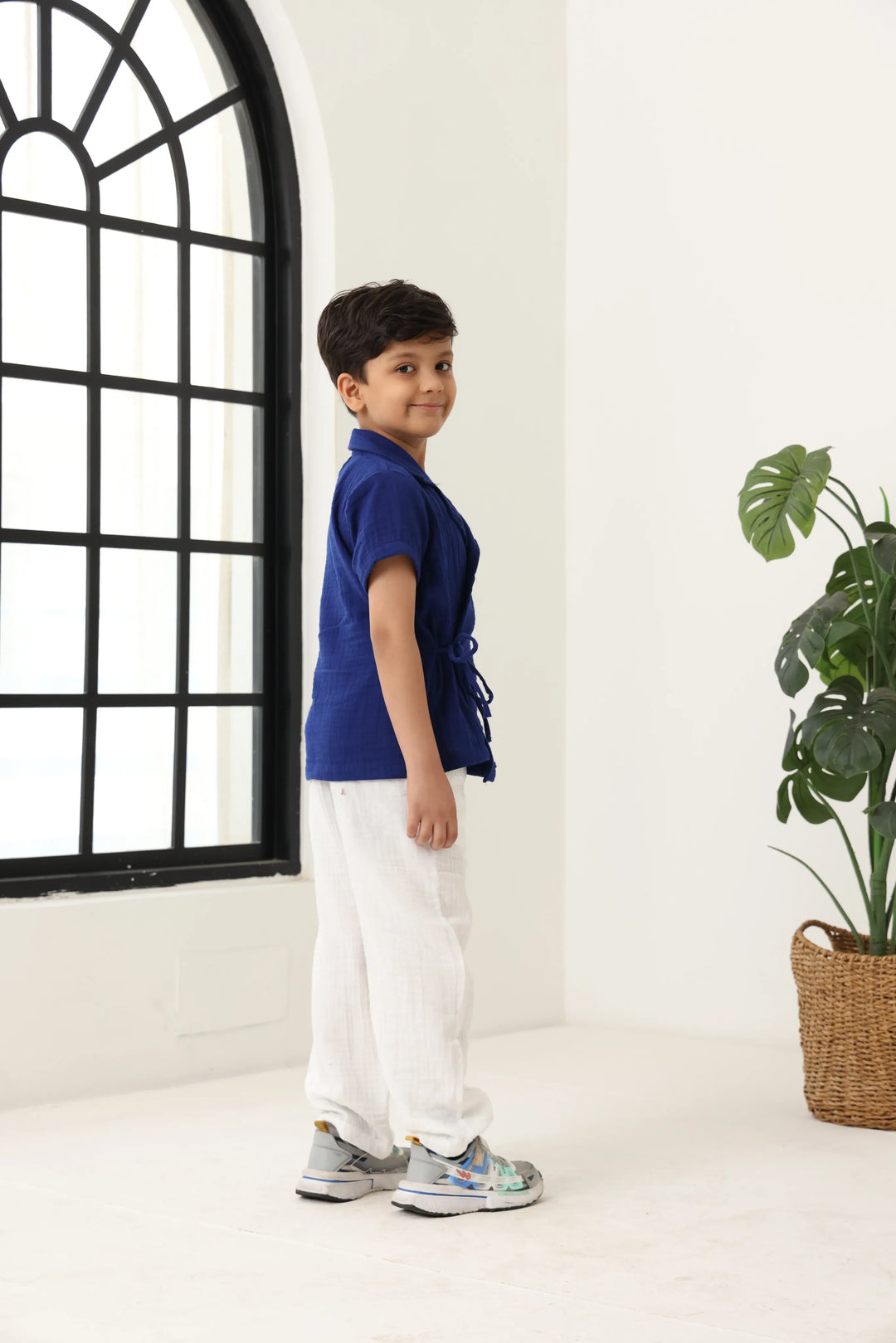 Spunkies Boys Textured Resort Collar Short Sleeves Wrap Shirt and Trousers Set