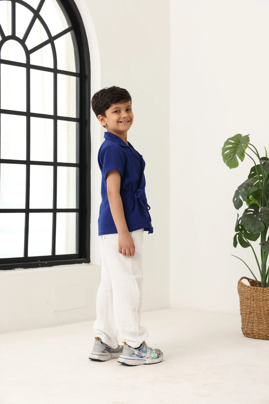Spunkies Boys Textured Resort Collar Short Sleeves Wrap Shirt and Trousers Set