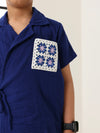 Spunkies Boys Textured Resort Collar Short Sleeves Wrap Shirt and Trousers Set