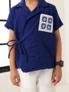 Spunkies Boys Textured Resort Collar Short Sleeves Wrap Shirt and Trousers Set