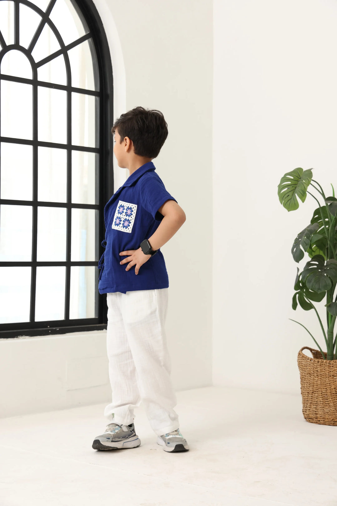 Spunkies Boys Textured Resort Collar Short Sleeves Wrap Shirt and Trousers Set