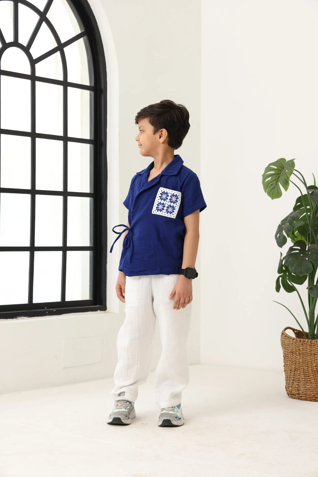 Spunkies Boys Textured Resort Collar Short Sleeves Wrap Shirt and Trousers Set