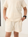Spunkies Boys Cream Solid Crew Neck Short Sleeves T-Shirt and Shorts Set