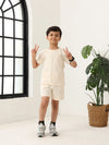 Spunkies Boys Cream Solid Crew Neck Short Sleeves T-Shirt and Shorts Set