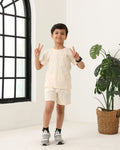 Spunkies Boys Cream Solid Crew Neck Short Sleeves T-Shirt and Shorts Set