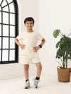 Spunkies Boys Cream Solid Crew Neck Short Sleeves T-Shirt and Shorts Set