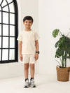 Spunkies Boys Cream Solid Crew Neck Short Sleeves T-Shirt and Shorts Set