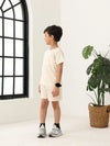 Spunkies Boys Cream Solid Crew Neck Short Sleeves T-Shirt and Shorts Set