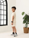 Spunkies Boys Cream Solid Crew Neck Short Sleeves T-Shirt and Shorts Set