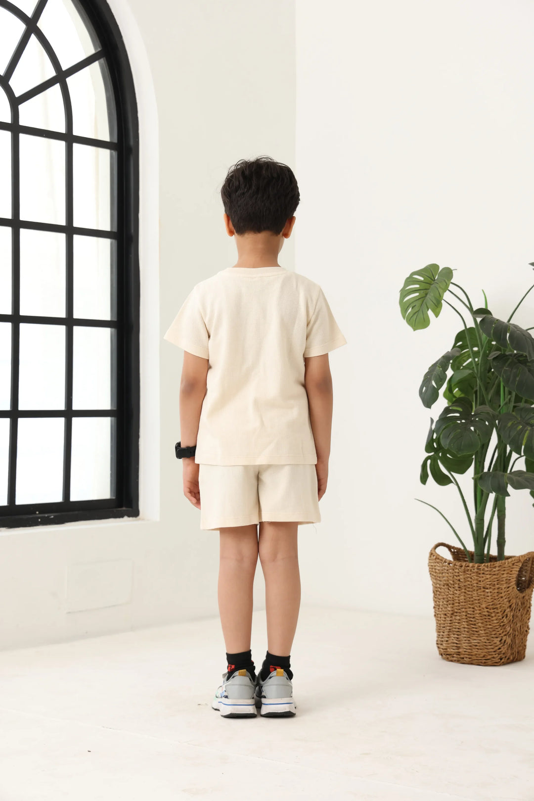 Spunkies Boys Cream Solid Crew Neck Short Sleeves T-Shirt and Shorts Set