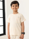 Spunkies Boys Cream Solid Crew Neck Short Sleeves T-Shirt and Shorts Set