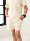 Spunkies Boys Cream Solid Crew Neck Short Sleeves T-Shirt and Shorts Set