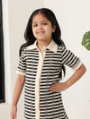 Spunkies Black Girls Crochet Striped Spread Collar Short Sleeves Shirt Dress