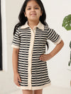 Spunkies Black Girls Crochet Striped Spread Collar Short Sleeves Shirt Dress