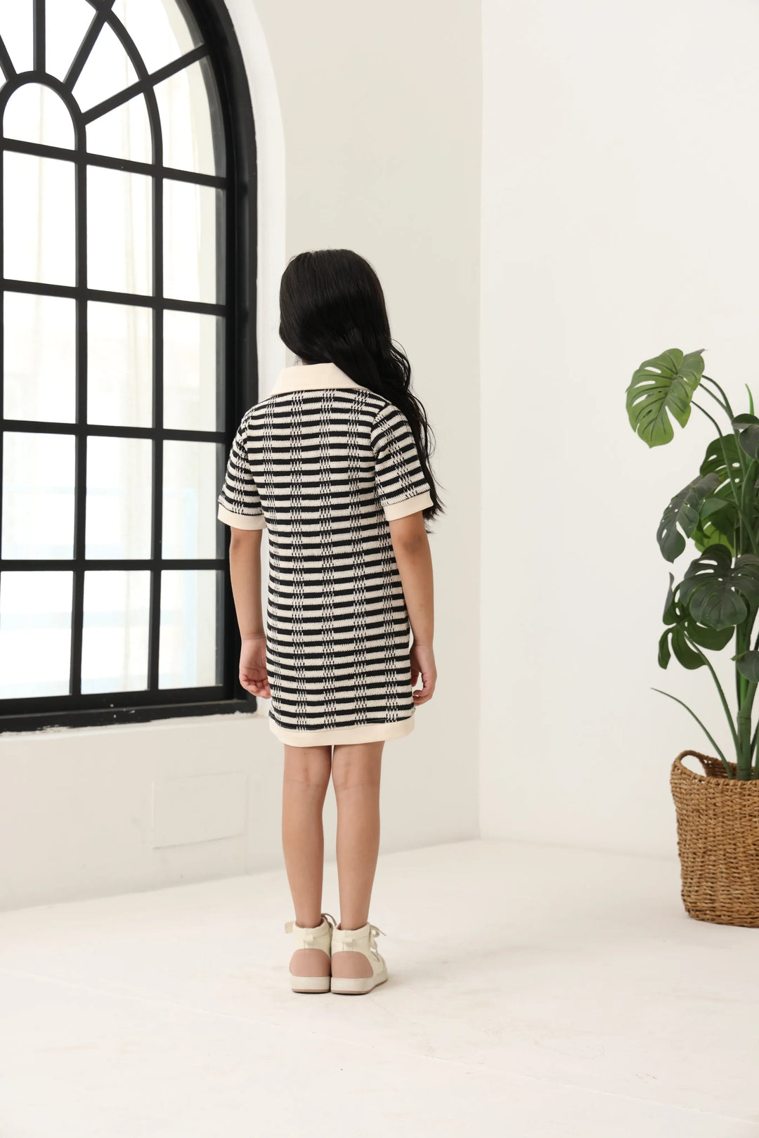 Spunkies Black Girls Crochet Striped Spread Collar Short Sleeves Shirt Dress