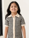 Spunkies Black Girls Crochet Striped Spread Collar Short Sleeves Shirt Dress