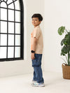 Spunkies Beige Boys Palm Embroidered Cuban Collar Short Sleeves Shirt