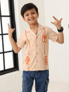 Spunkies Beige Boys Palm Embroidered Cuban Collar Short Sleeves Shirt