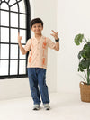 Spunkies Beige Boys Palm Embroidered Cuban Collar Short Sleeves Shirt
