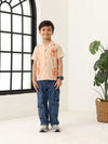 Spunkies Beige Boys Palm Embroidered Cuban Collar Short Sleeves Shirt