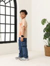 Spunkies Beige Boys Palm Embroidered Cuban Collar Short Sleeves Shirt