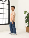Spunkies Beige Boys Palm Embroidered Cuban Collar Short Sleeves Shirt