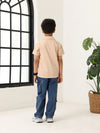 Spunkies Beige Boys Palm Embroidered Cuban Collar Short Sleeves Shirt
