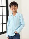 Spunkies Blue Boys Textured Cuban Collar Long Sleeves Shirt